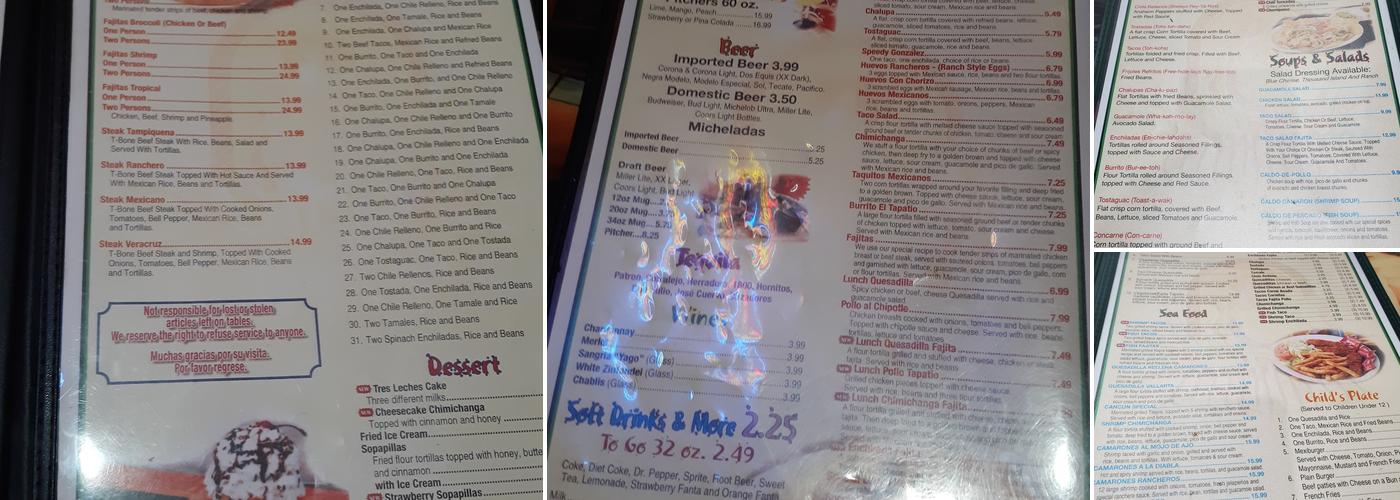 El Tapatío Menu