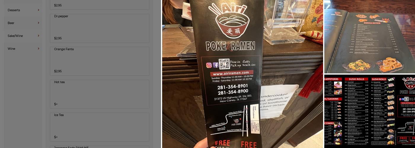 Airi Poke & Ramen Menu