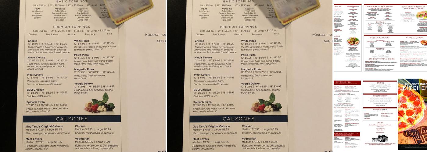 Guy Tano’s Kitchen Menu