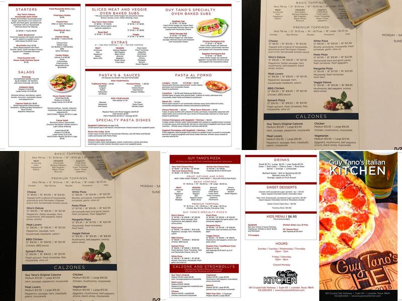 Guy Tano’s Kitchen Menu