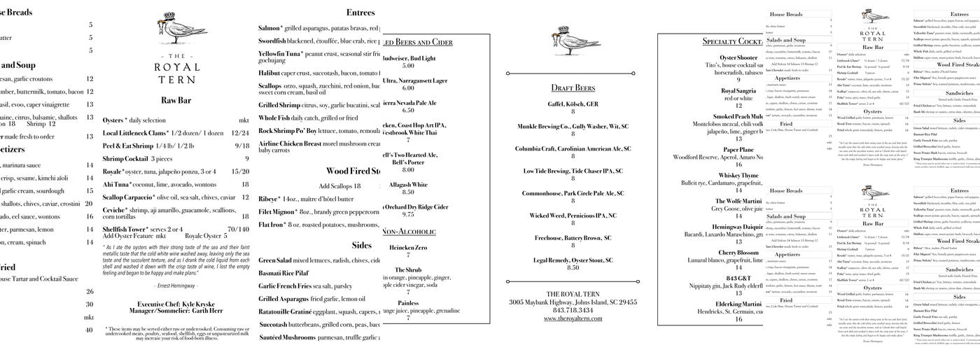 The Royal Tern Menu