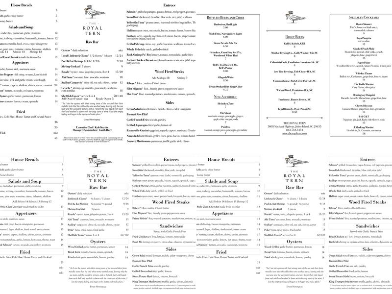 The Royal Tern Menu