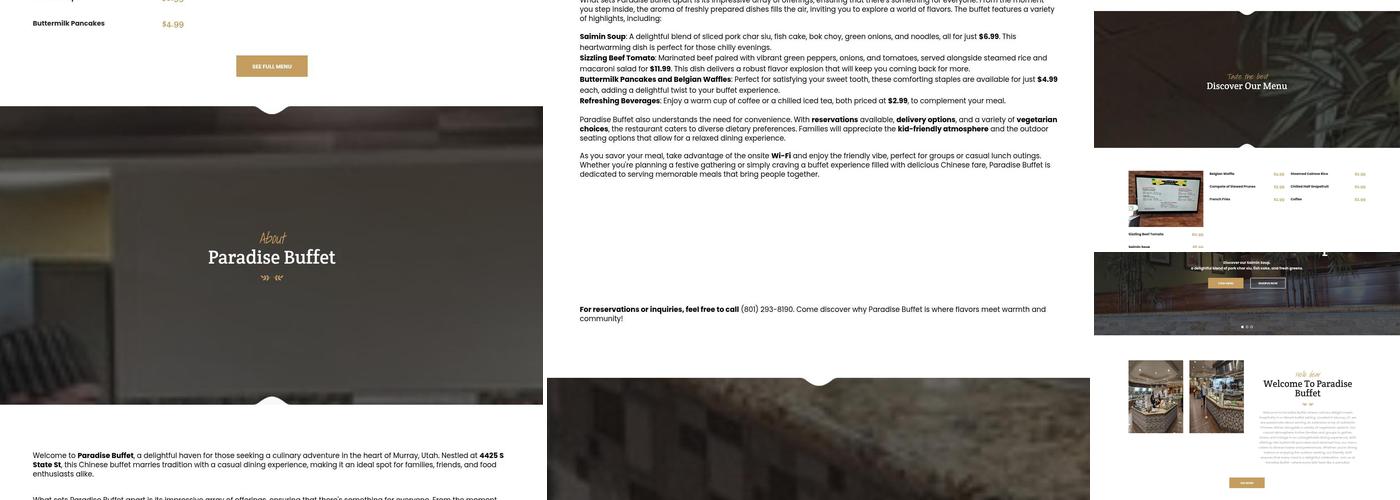 Paradise Buffet Menu