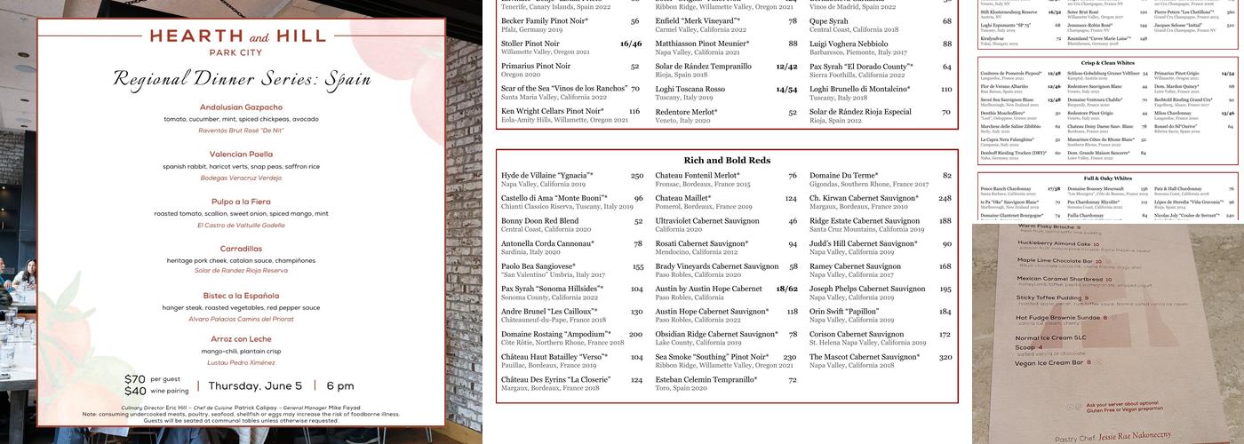 Hearth and Hill Menu