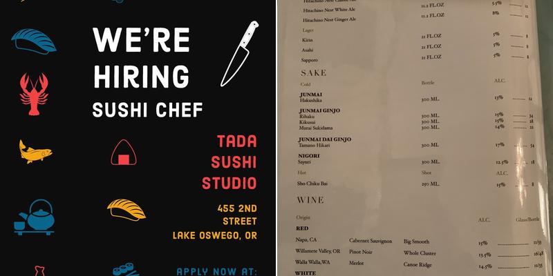 Tada Sushi Studio Menu