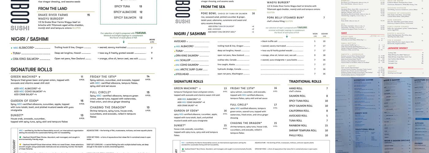 Bamboo Sushi Menu
