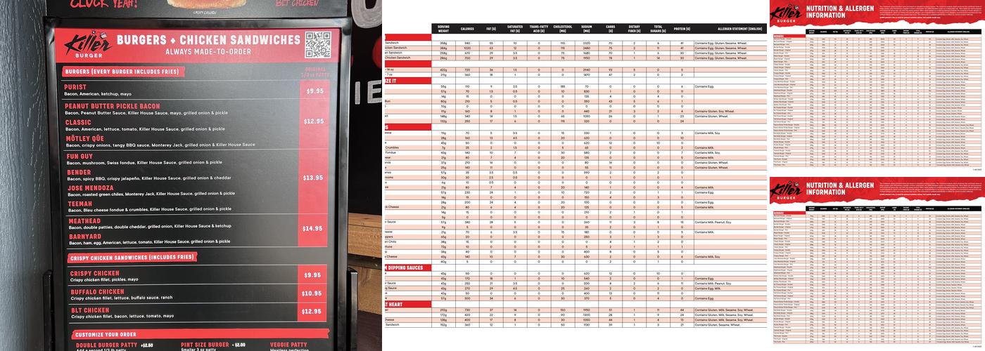 Killer Burger Menu
