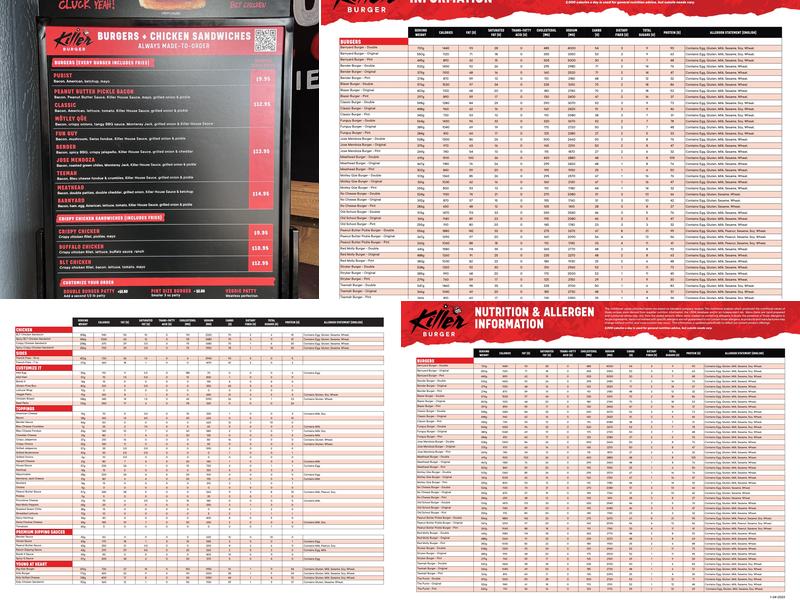 Killer Burger Menu