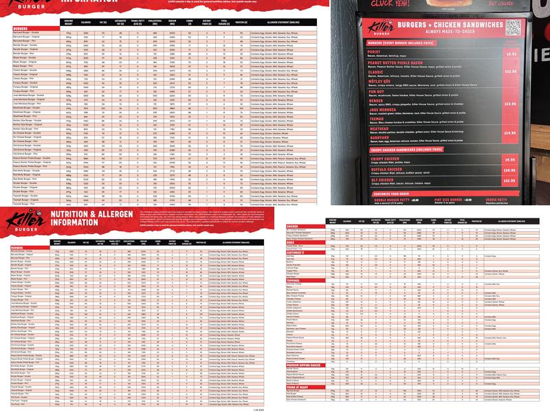 Killer Burger Menu