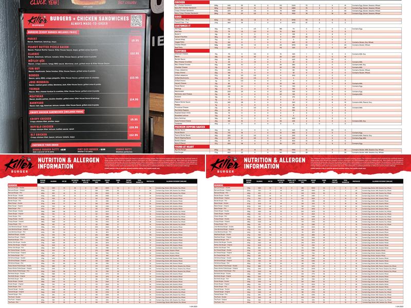 Killer Burger Menu