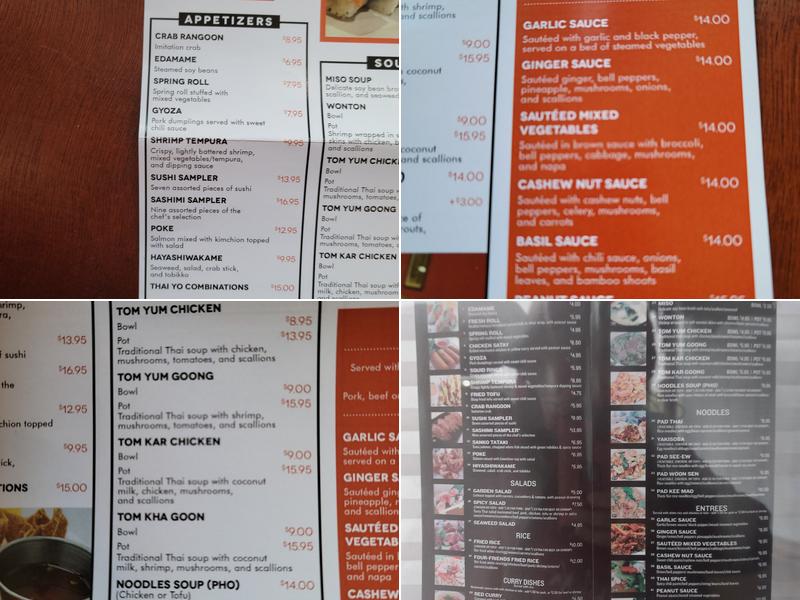 Thai yo Sushi Menu