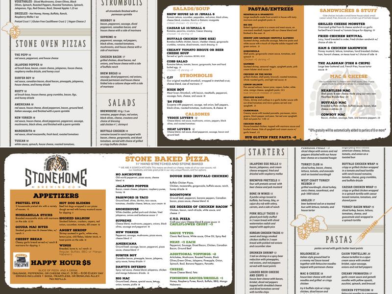 Stonehome Brewing Company Menu