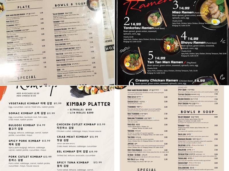 Somac Korean Fusion Bar & Grill Menu