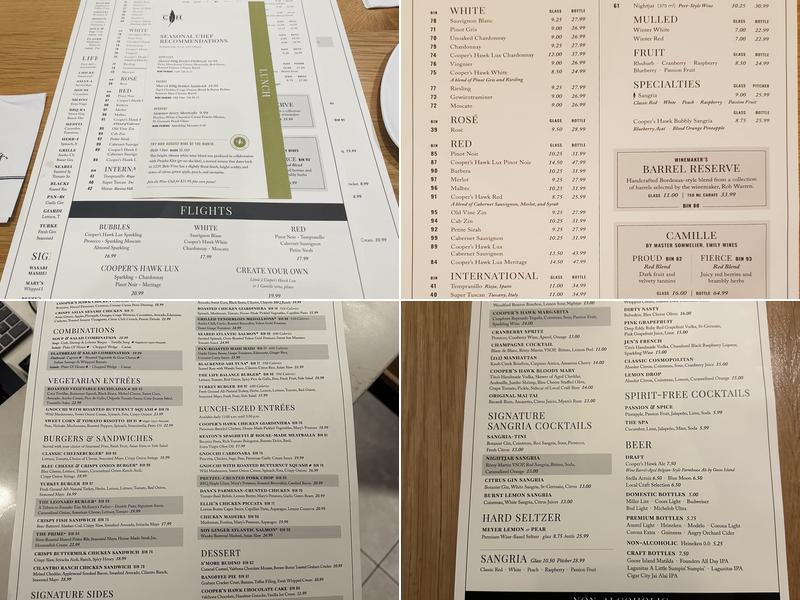 Cooper's Hawk Winery & Restaurant- Virginia Beach Menu