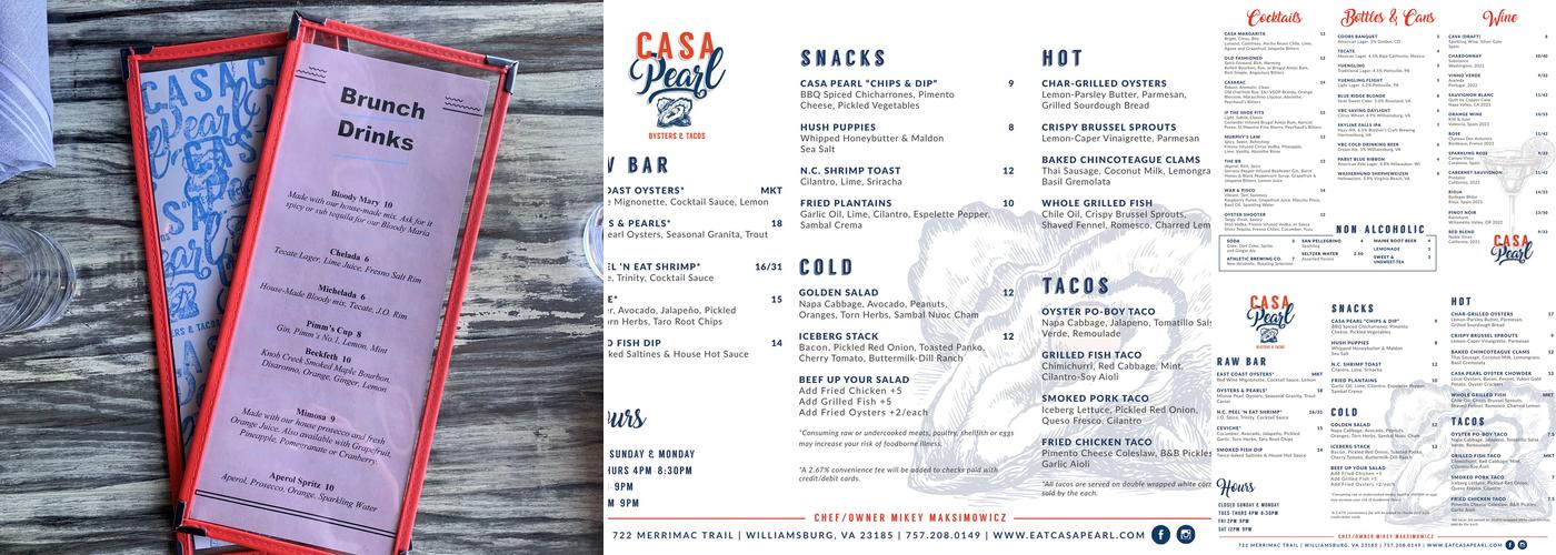 Casa Pearl Menu