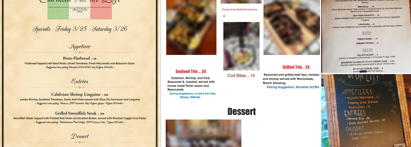 Carmela’s at the Loft Menu