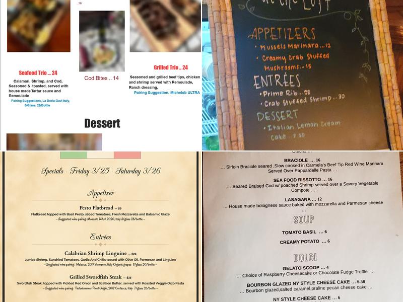 Carmela’s at the Loft Menu