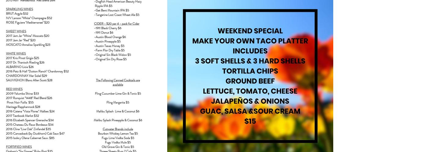 The Valley Cork Menu