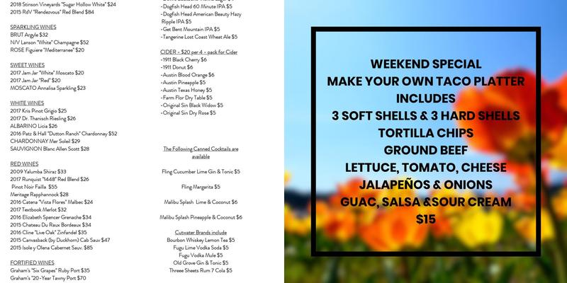 The Valley Cork Menu