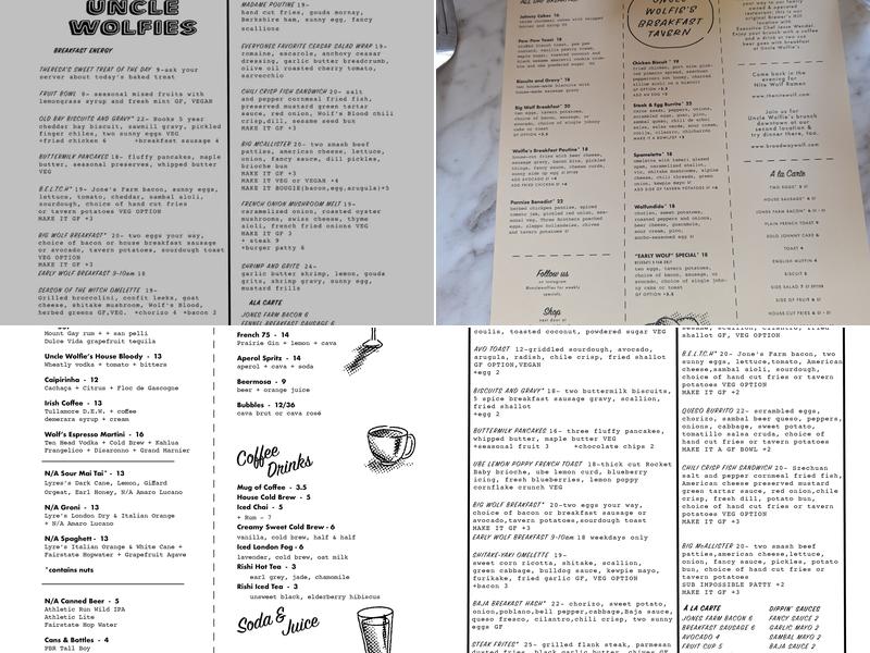 Uncle Wolfie's Breakfast Tavern Menu
