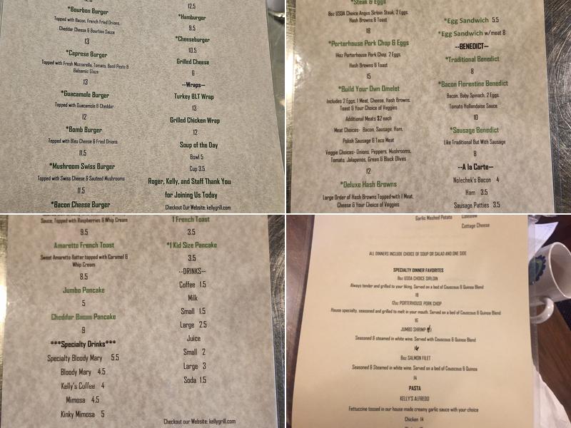 Kelly Grill Menu