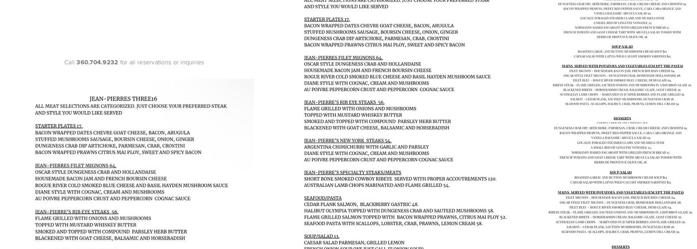 jean-pierre's three16 Menu