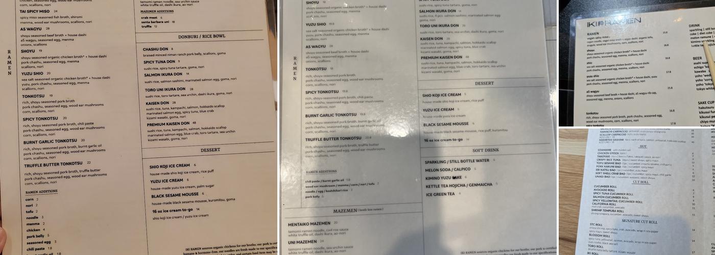 IKI RAMEN Menu