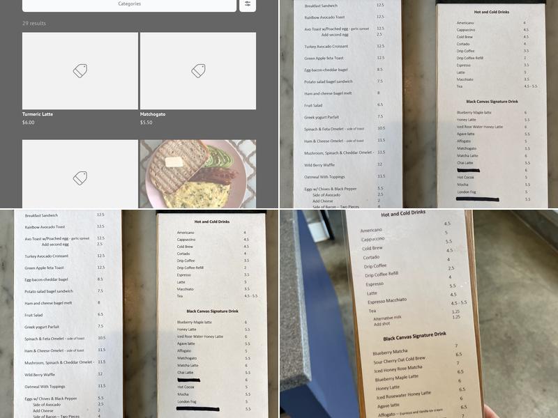 Black Canvas Coffee Menu