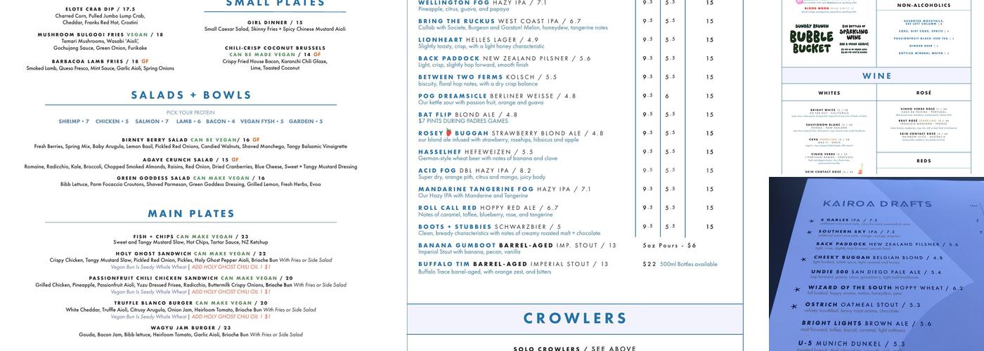 Kairoa Brewing Company Menu