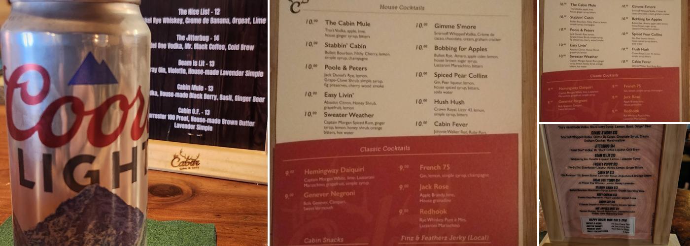 The Cabin Menu