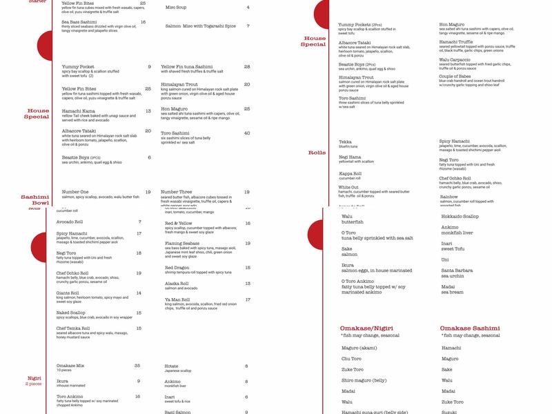 Elephant Sushi Menu