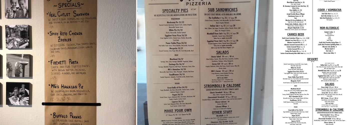 Marley G's Pizzeria Menu