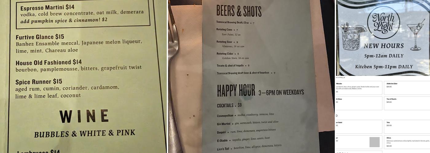 North Light Menu