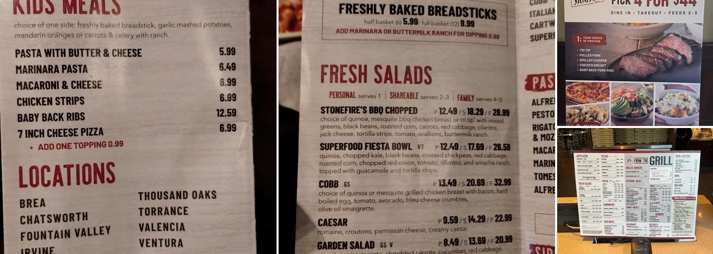 STONEFIRE Grill Menu