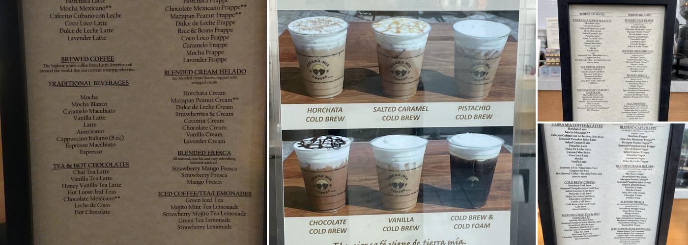 Tierra Mia Coffee Menu