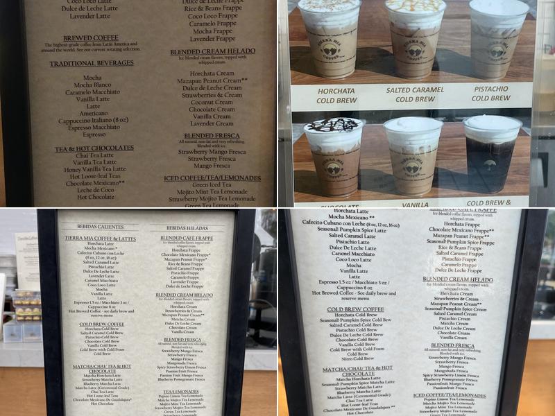 Tierra Mia Coffee Menu
