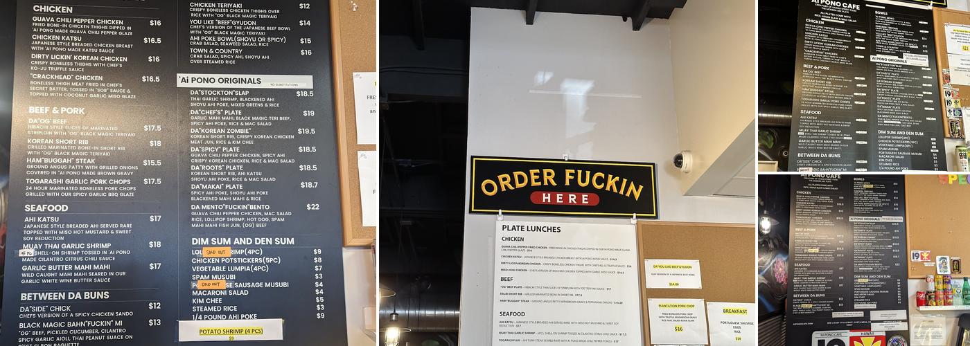 'Ai Pono Cafe Menu