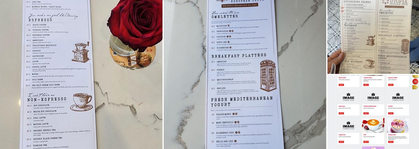 Utopia European Caffe Menu