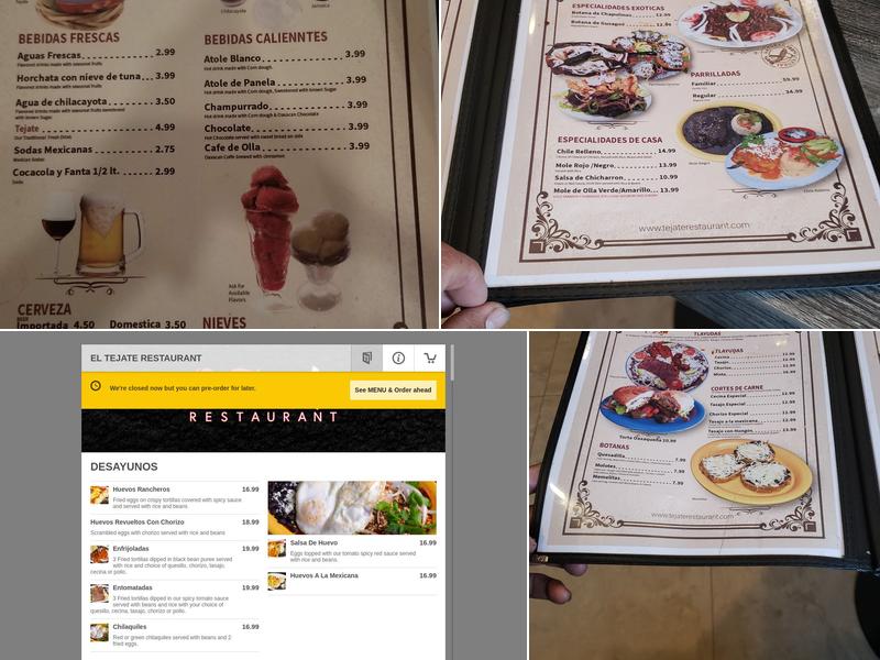 El Tejate Restaurant Menu