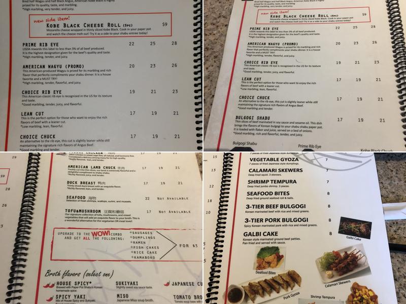 Paper Pot Shabu Shabu Menu