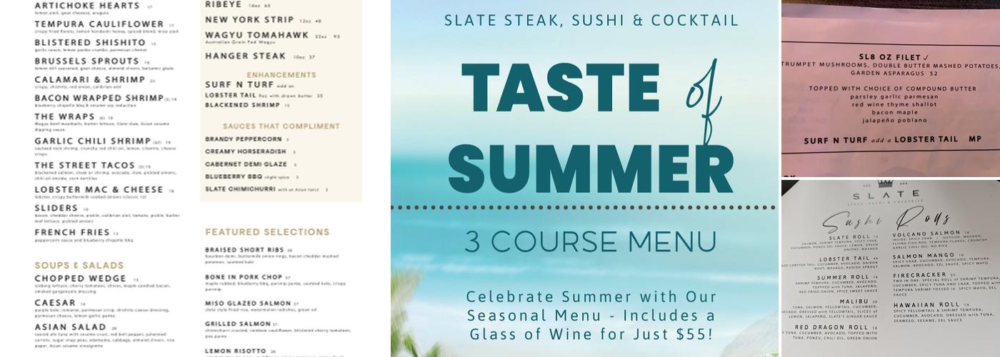 SLATE Steak, Sushi and Cocktails Menu