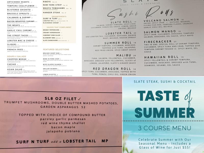 SLATE Steak, Sushi and Cocktails Menu