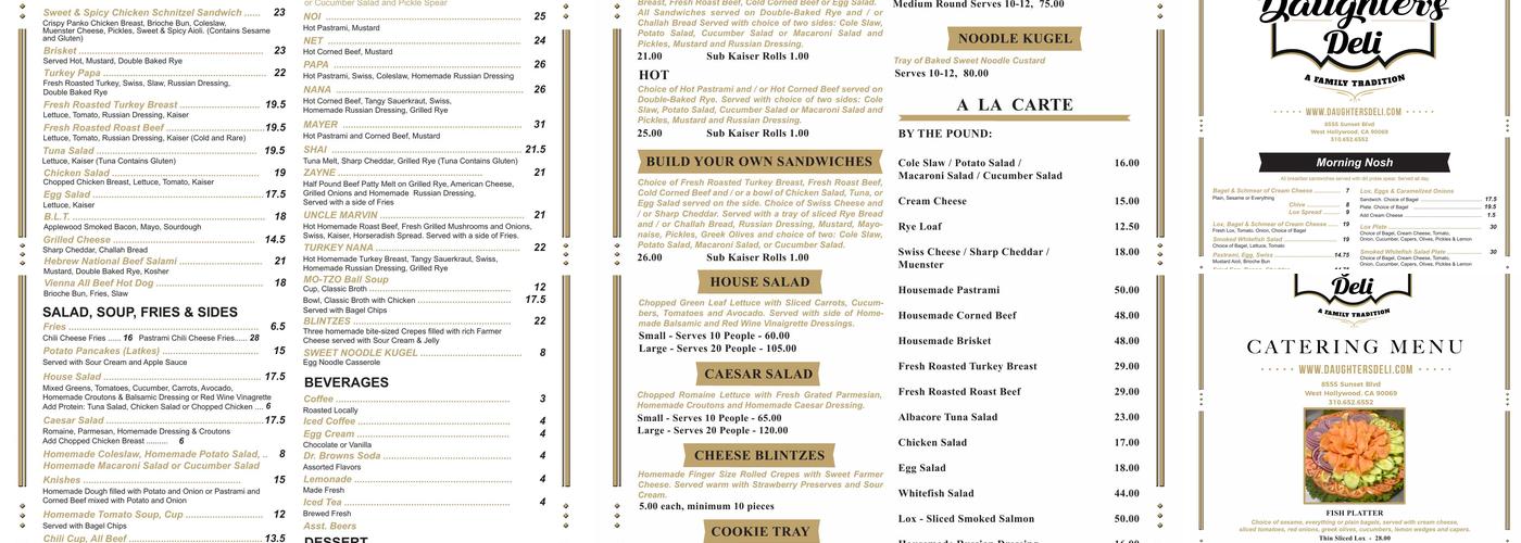 Daughter’s Deli Menu