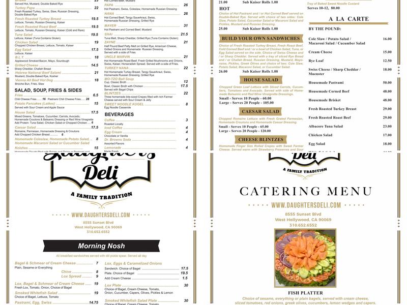 Daughter’s Deli Menu