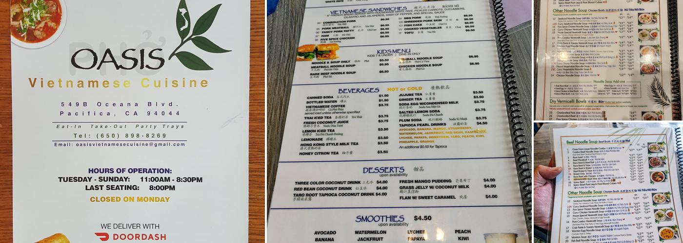 Oasis Vietnamese Cuisine Menu