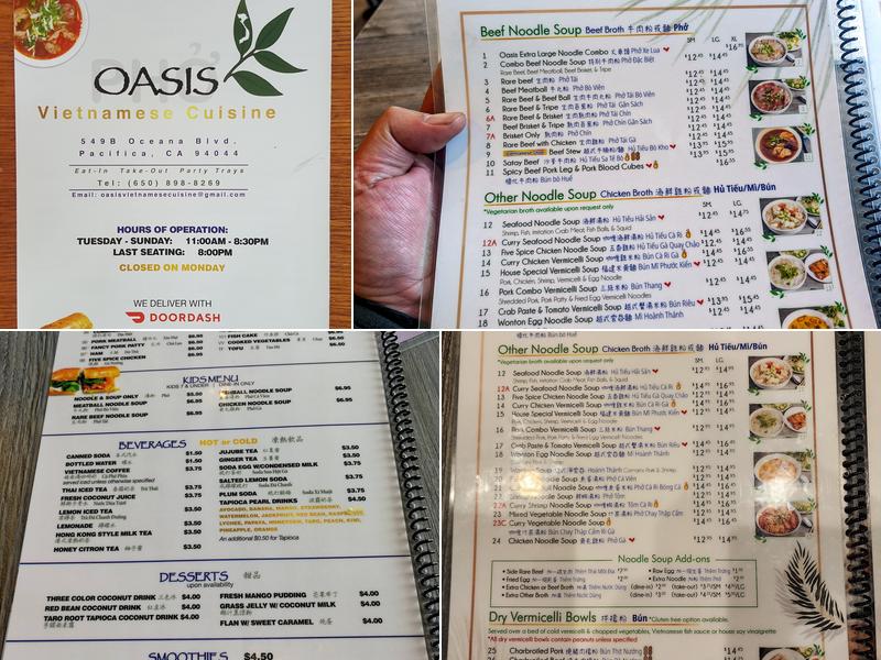 Oasis Vietnamese Cuisine Menu