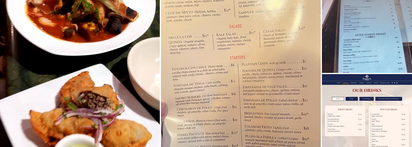Franco's Latin Table Menu