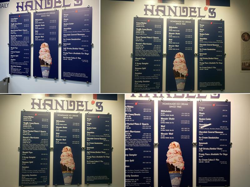 Handel's Homemade Ice Cream Menu