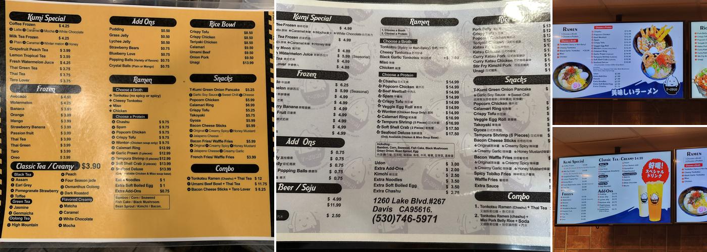 T-Kumi Ramen & Rice Bowl Menu