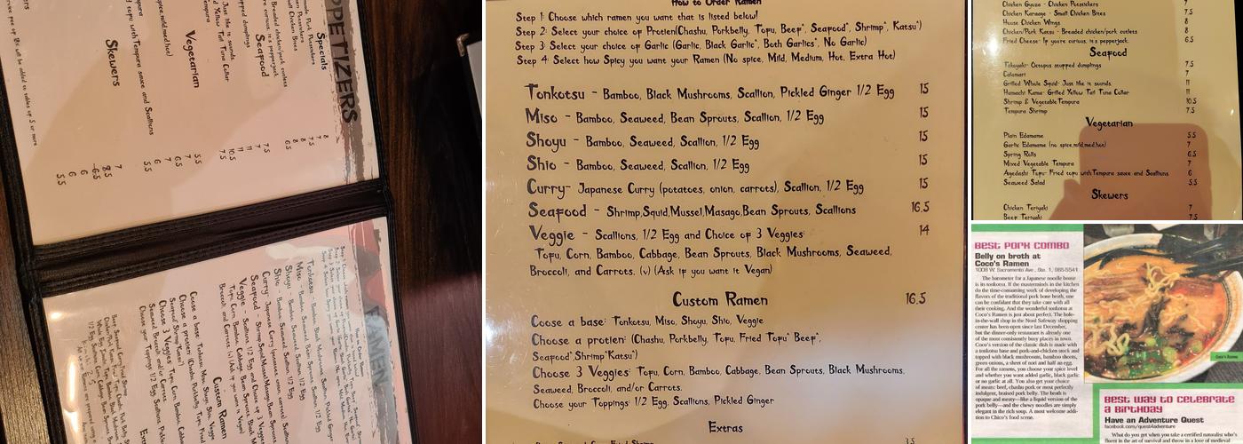 Coco's Ramen Menu